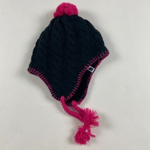 The North Face Girls Beanie Hat Cap Toque Trapper Hat Tassels Pom Pom Ear Flaps - Picture 2 of 6